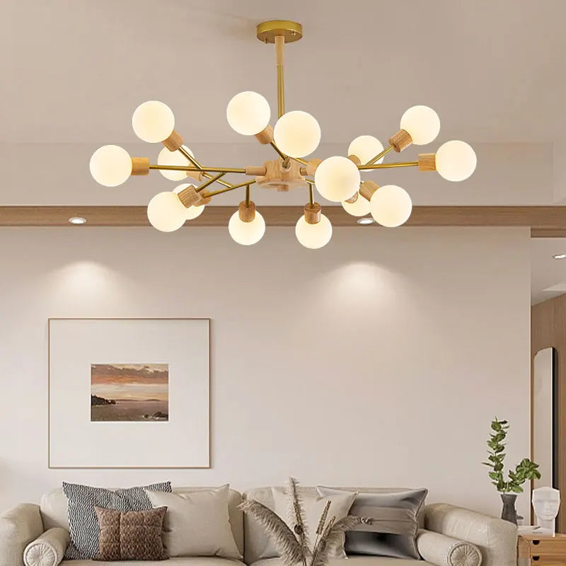 lampadario a led in legno nordico per decorazione d'interni moderna