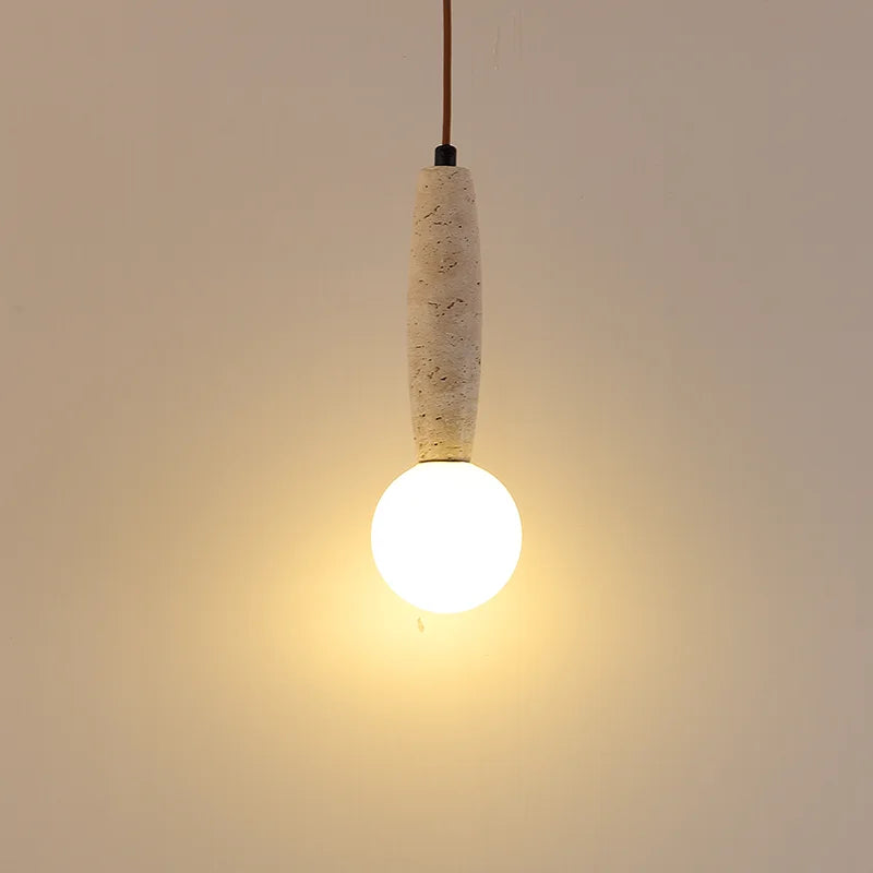 Lampadario a sospensione in pietra naturale retrò luce vintage paralume in vetro bianco LED lampadario decorazione camera comodino illuminazione