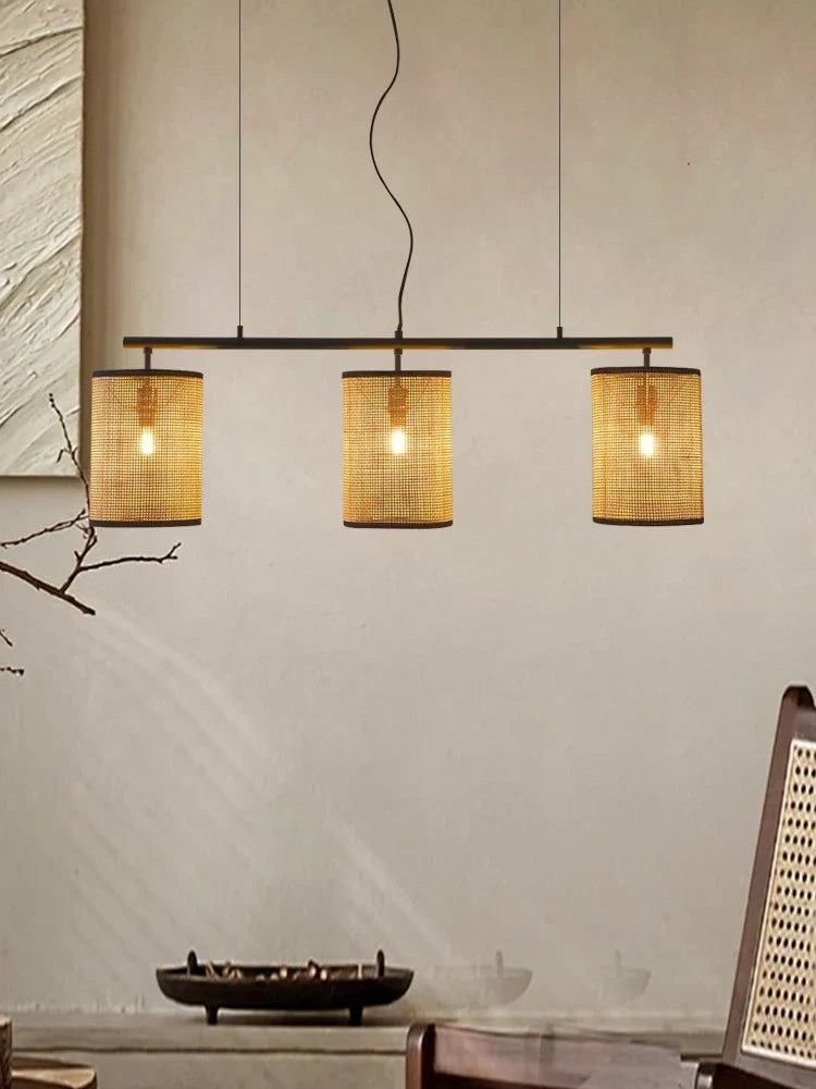 lampadario retrò in rattan creativo per illuminazione interna