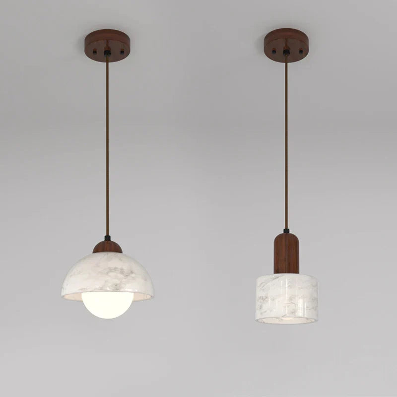 lampadario in legno vintage marmo naturale stile wabi-sabi per decorazione d'interni