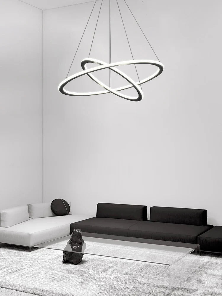lampadario minimalista ad anelli circolari a intensità variabile