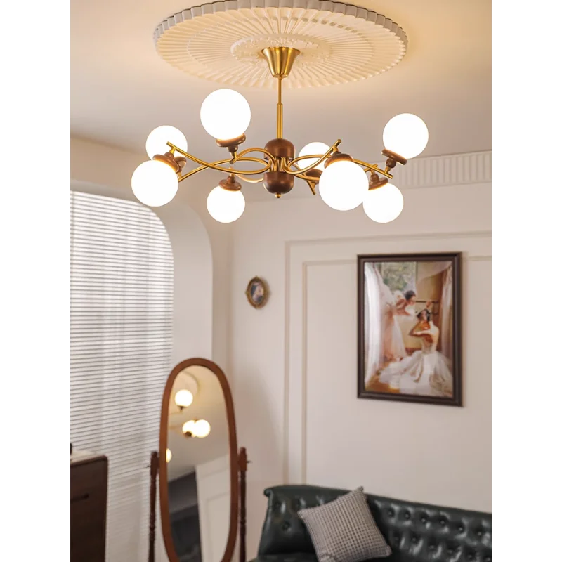 Lampadario industriale vintage legno e vetro