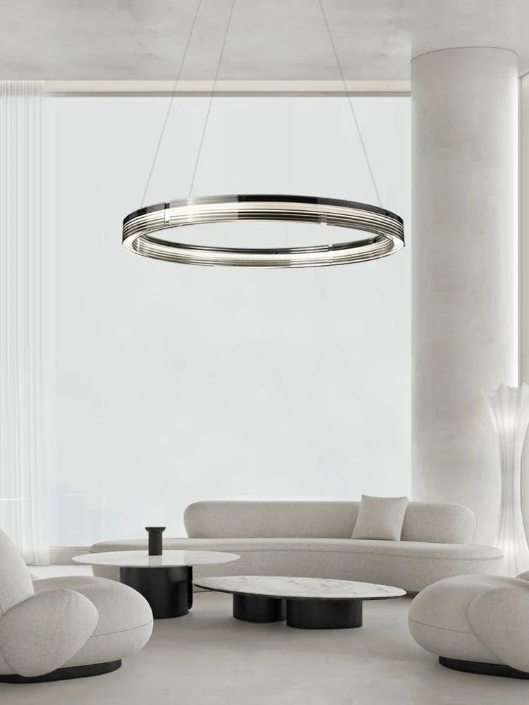 lampadario circolare in vetro stile minimalista per decorazione d'interni