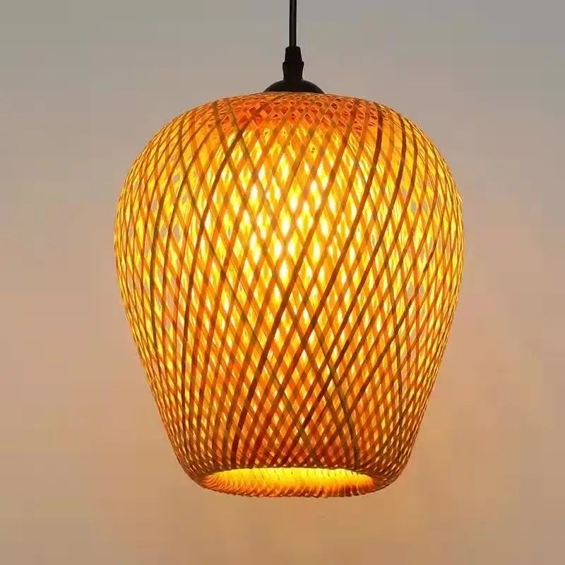 Lampada sospesa in bambù e rattan, lampada da soffitto in bambù e paglia, lampadario decorativo per casa, art déco, lampada a sospensione da soffitto
