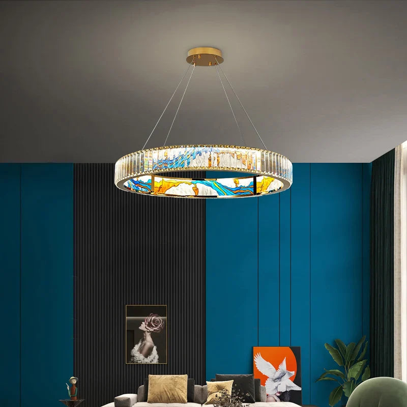 Lampadario LED dimmerabile moderno in acciaio cerchio decorativo