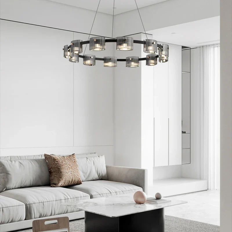 lampadario in vetro forgiato design minimalista con illuminazione led elegante