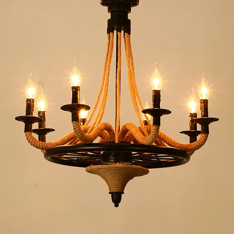 Lampadario in legno stile loft americano nostalgico Ristorante salotto Bar Internet caffè luce lampada industriale sospensione in corda di canapa