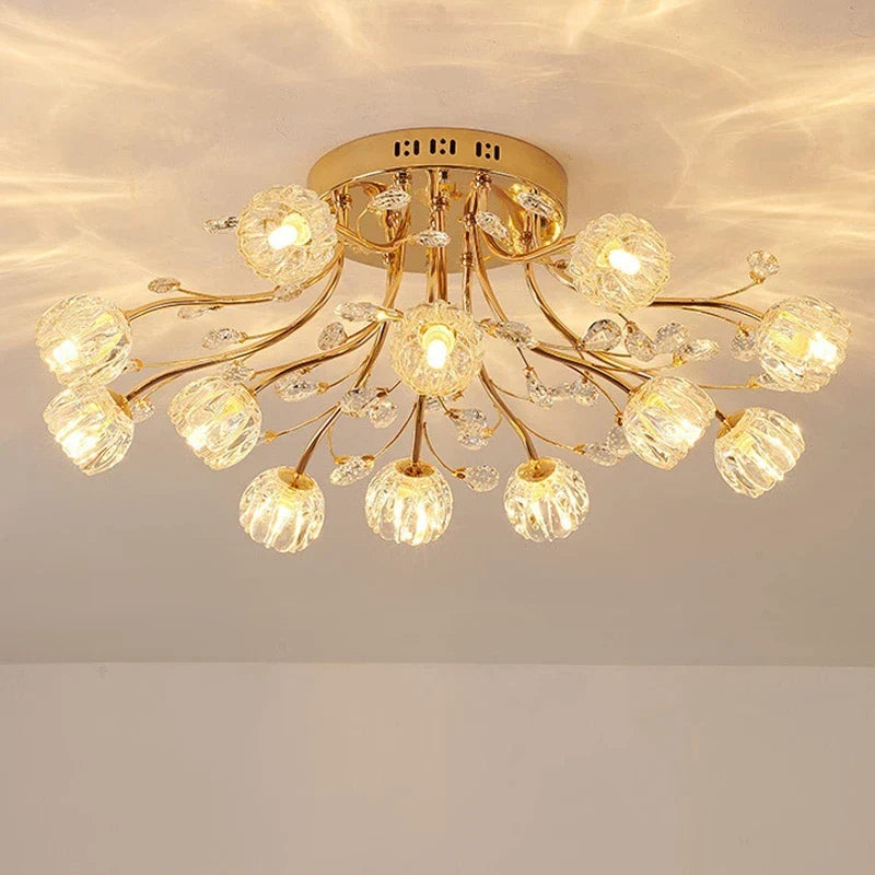 lampadario nordico di lusso in cristallo con fiore in vetro led