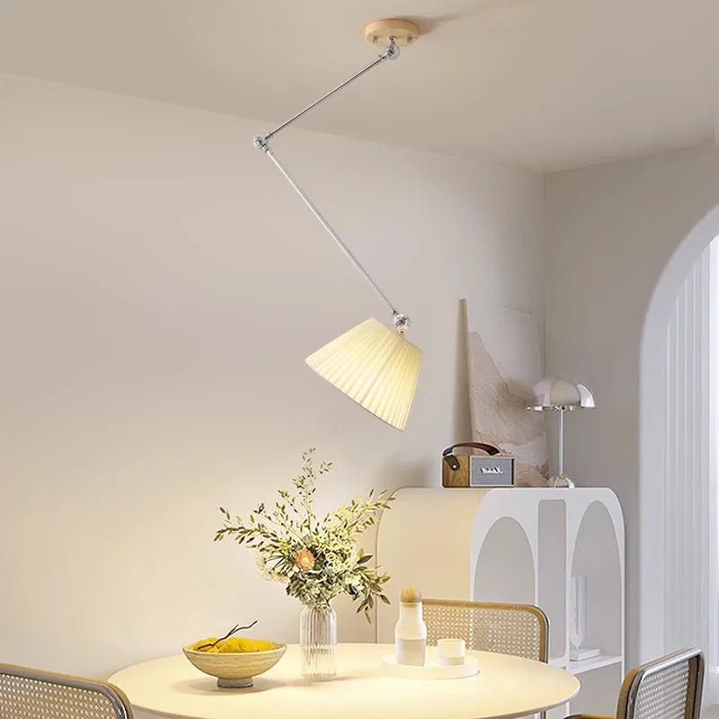 lampadario pieghevole in tessuto e legno massello design nordico minimalista