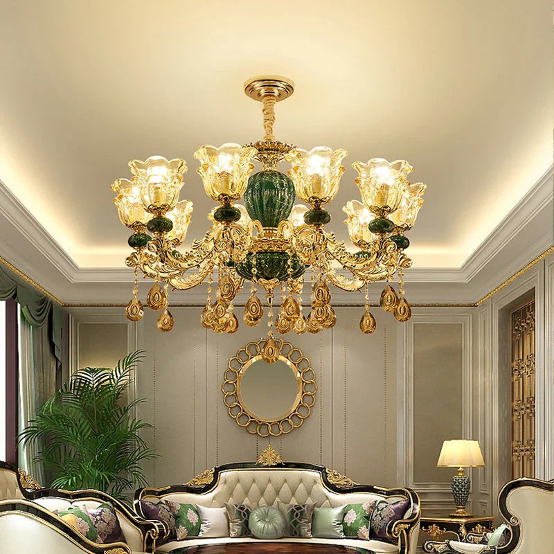 Lampadario stile europeo LED in ceramica cristallo per villa duplex