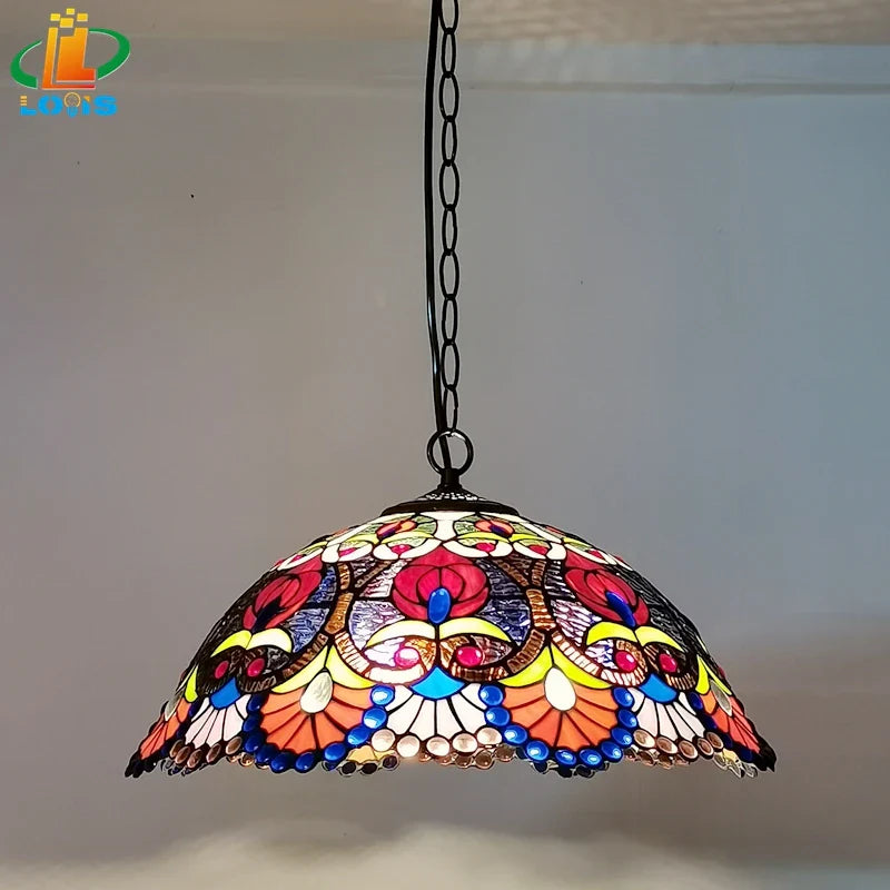 lampadario retrò europeo in perle di vetro colorate fatto a mano