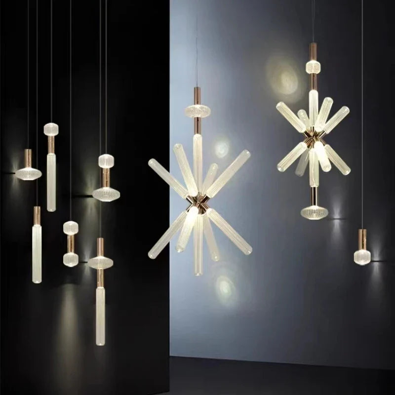 lampadario in vetro trasparente design moderno per spazi commerciali e privati