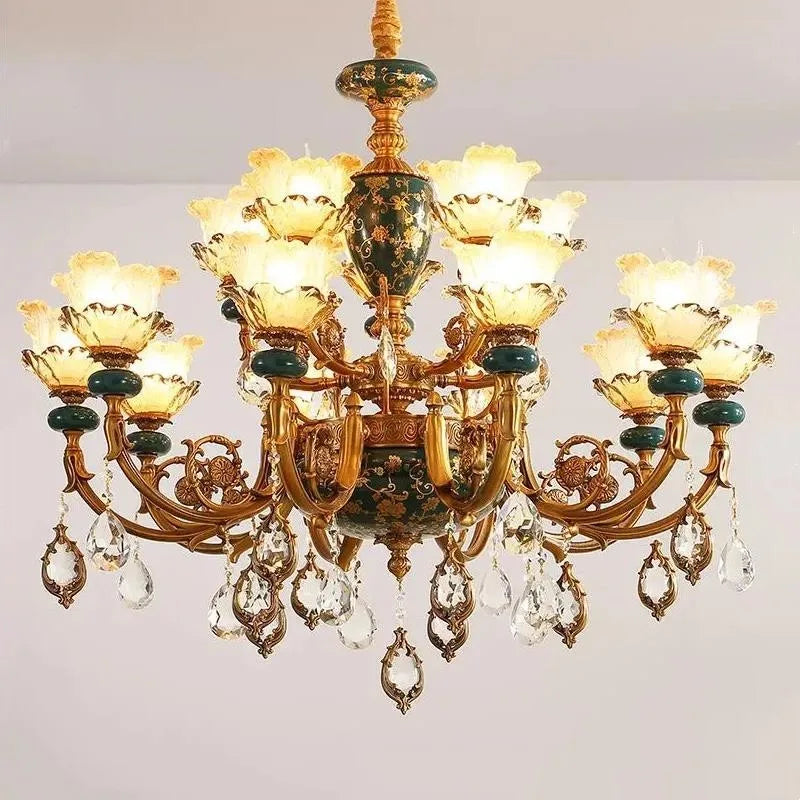 lampadario in ceramica con illuminazione in cristallo per decorazione d'interni