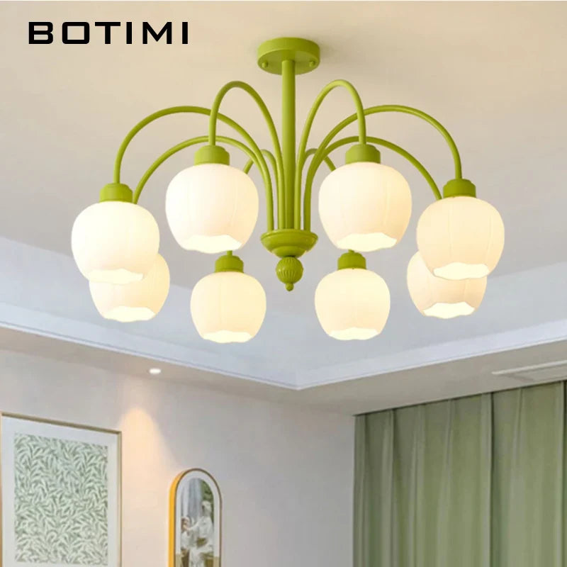 lampadario moderno Botimi con 8 paralumi in vetro nordici