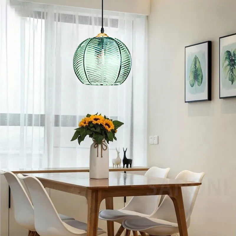 Lampadario minimalista nordico in vetro rigato