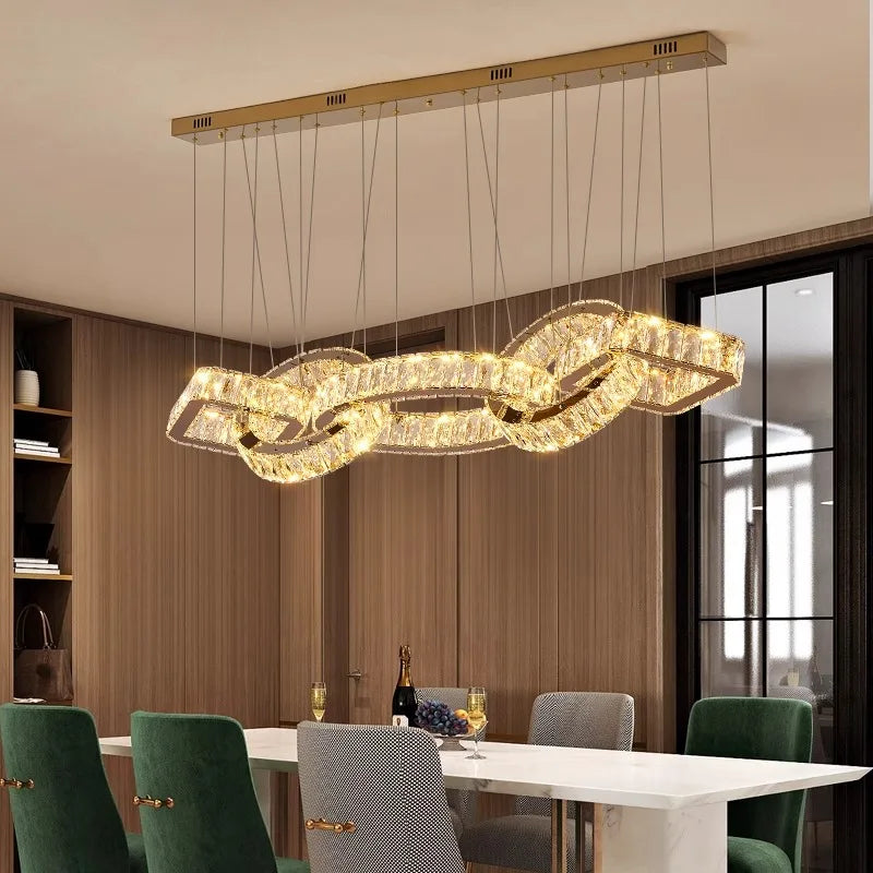 Lampadario design cristallo dorato moderno per sala da pranzo illuminazione interna