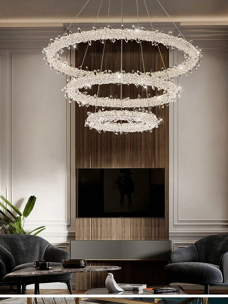 lampadario di cristallo di lusso a fiori di ghiaccio illuminazione sospesa elegante
