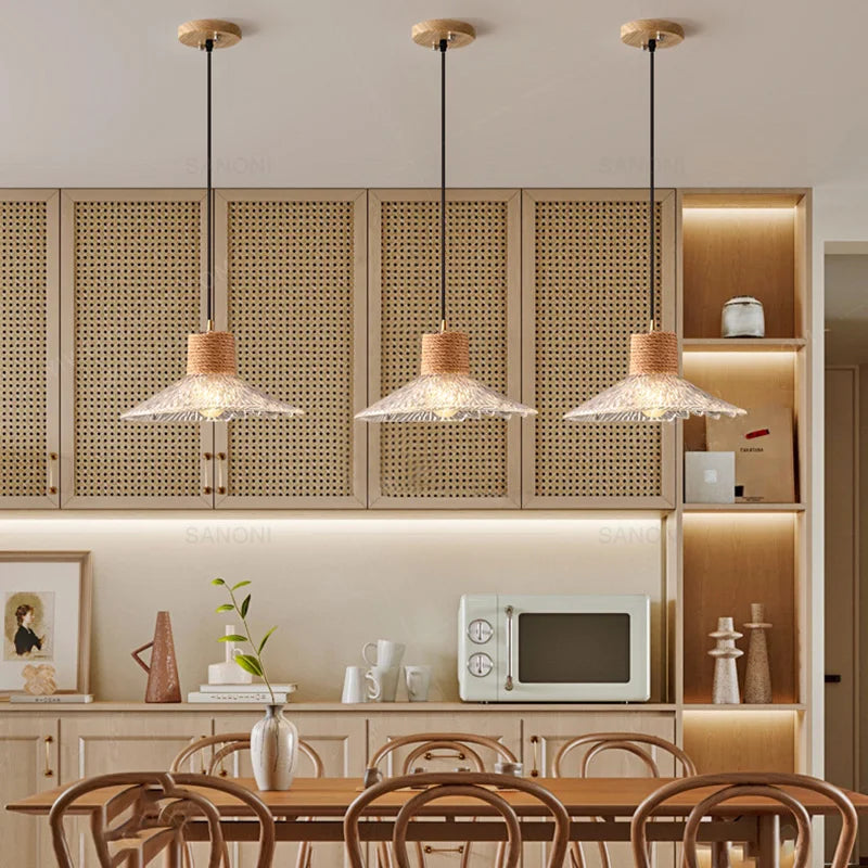 Lampadario vintage vetro giapponese ondulato