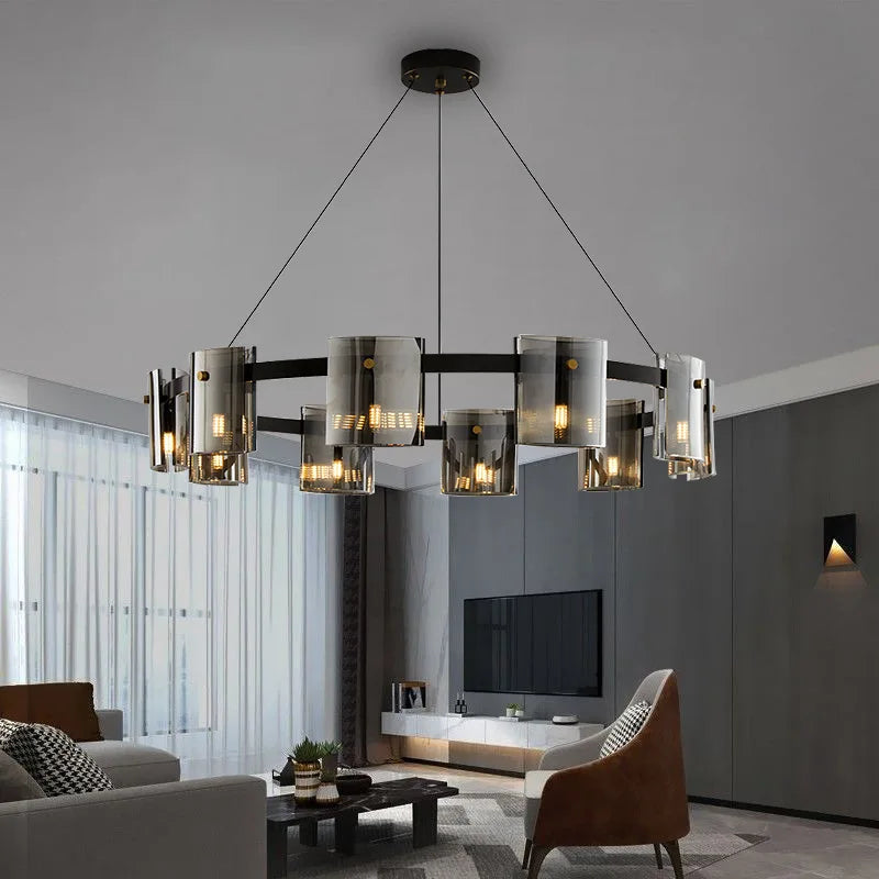 lampadario moderno in vetro fumé per una decorazione elegante