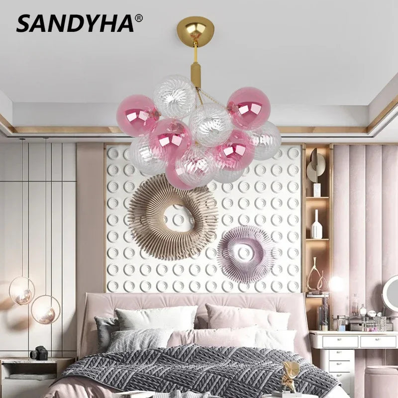 Lampadario a soffitto moderno sfera di vetro multicolore decorazione di lusso illuminazione
