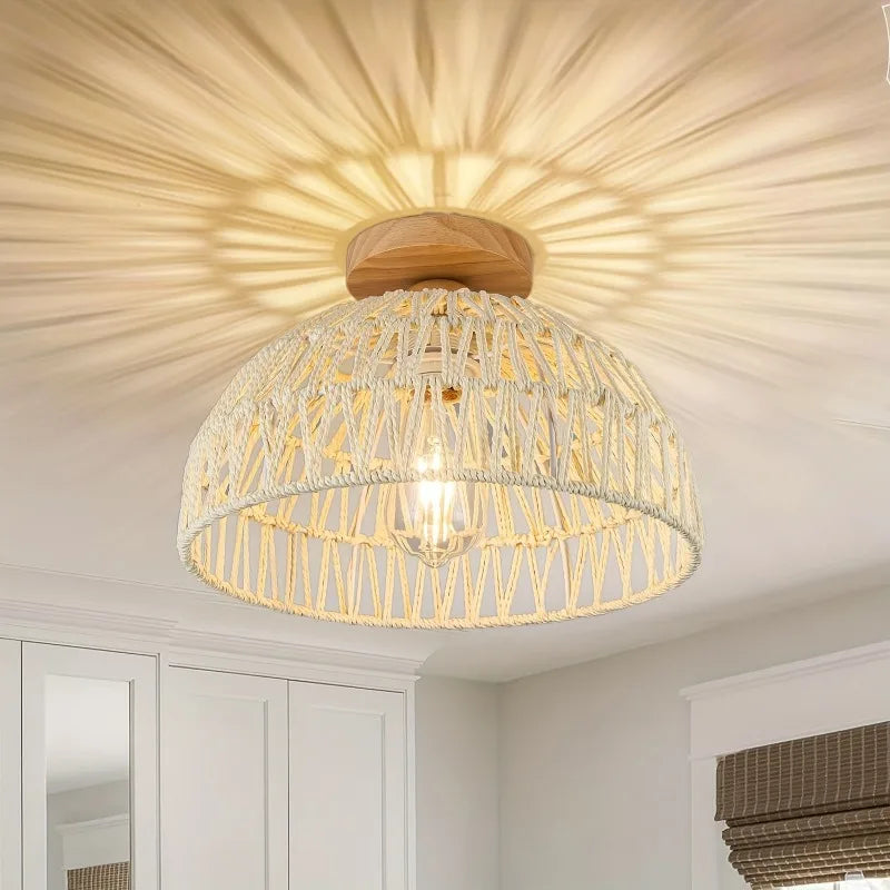 Plafoniera in rattan intrecciato, stile bohémien