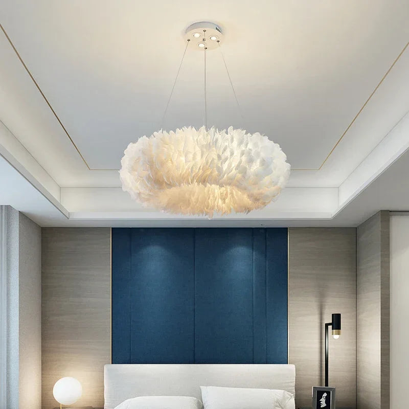 lampadario nordico moderno con piume LED per decorazione interna