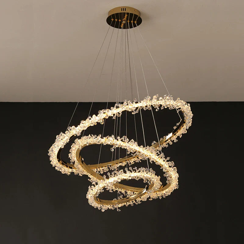 lampadario moderno di lusso in cristallo illuminazione led anulare variabile