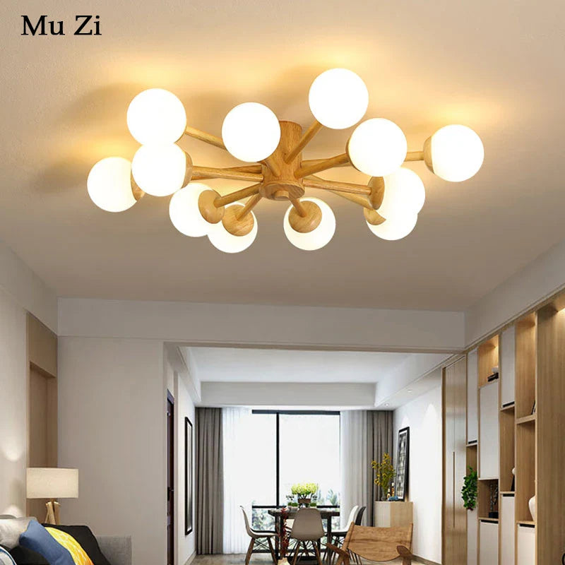 Lampadario scandinavo in legno moderno