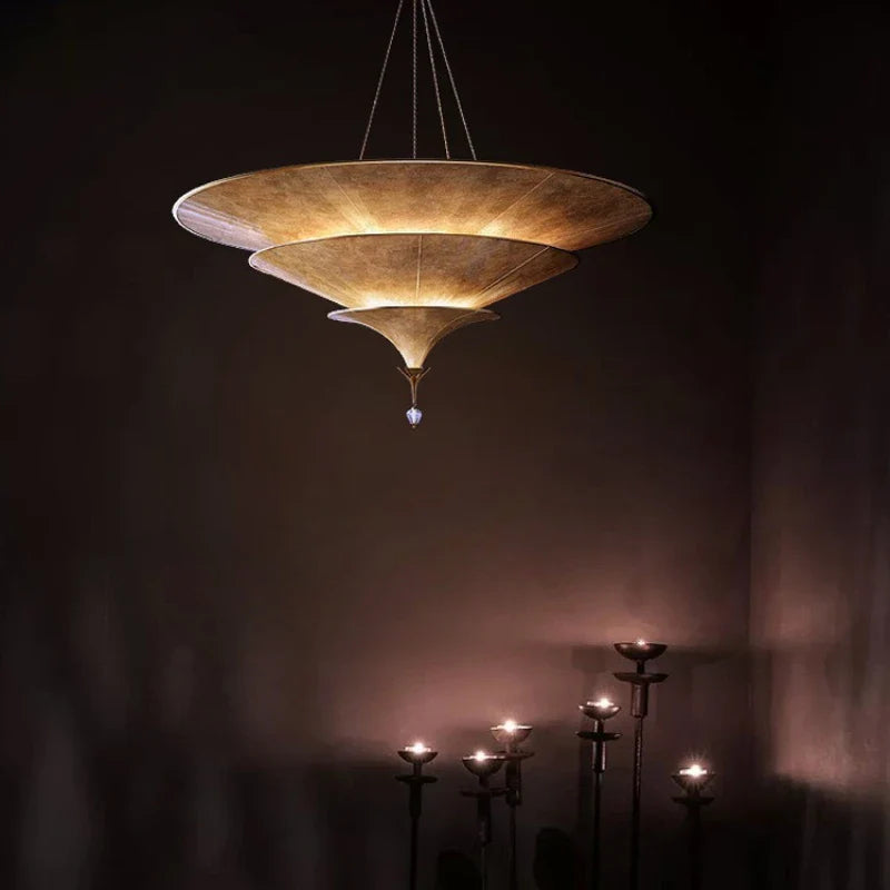 lampadario ombrello thailandese stile wabi-sabi per interno moderno