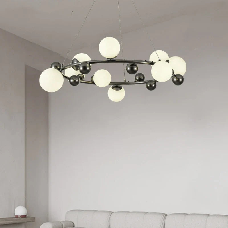 lampadario moderno da interno in metallo e vetro regolabile