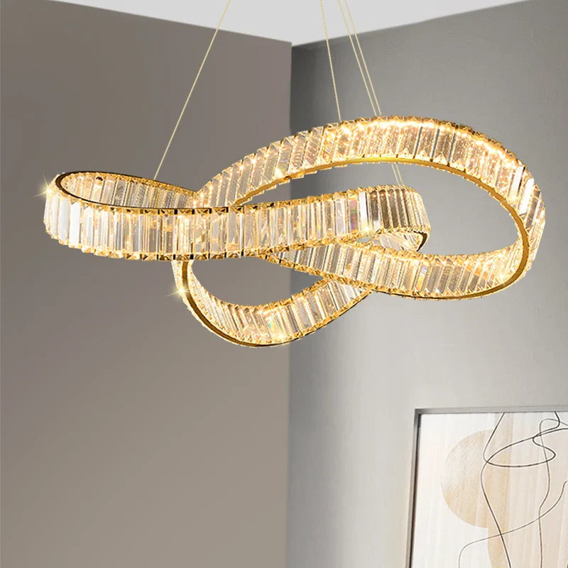 lampadario sospeso in cristallo a spirale minimalista moderno a led