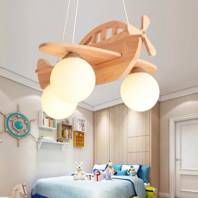 lampadario in legno a forma di aereo per camera bambini a led