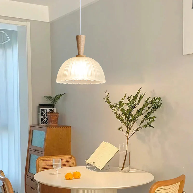 lampadario minimalista nordico moderno in vetro tronco wabi-sabi