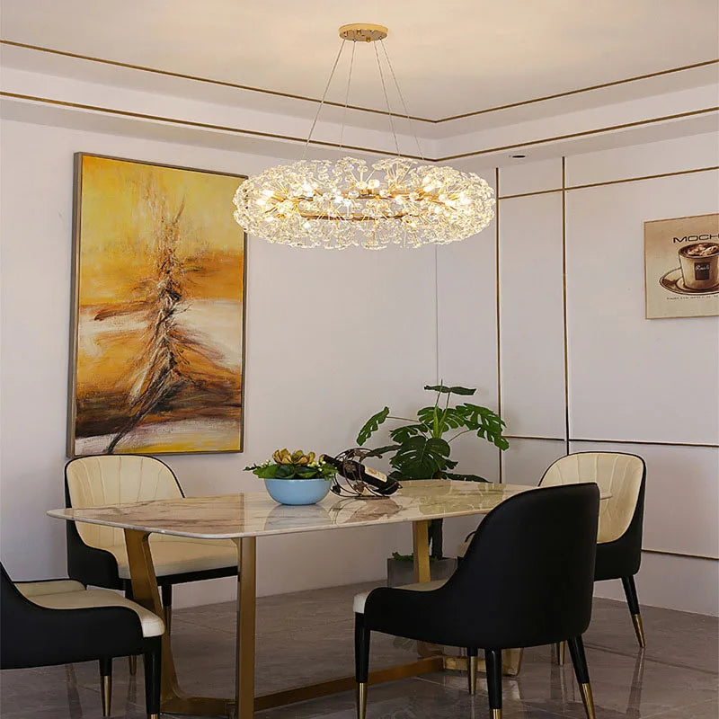 lampadario led in cristallo trasparente a soffione per hotel con bella decorazione
