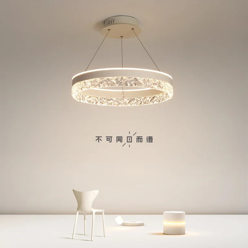 lampadario moderno minimalista led con anelli in cristallo