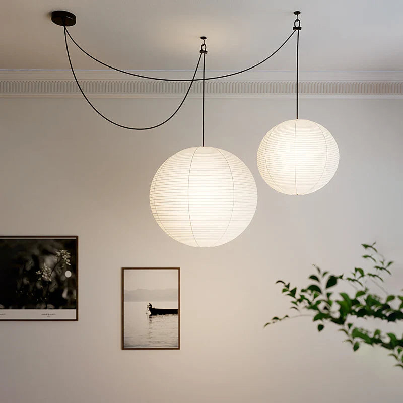 lampadario nordico wabi sabi in carta di riso led rotondo