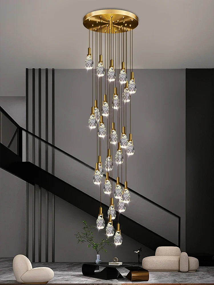 lampadario moderno creativo in cristallo per scala a chiocciola
