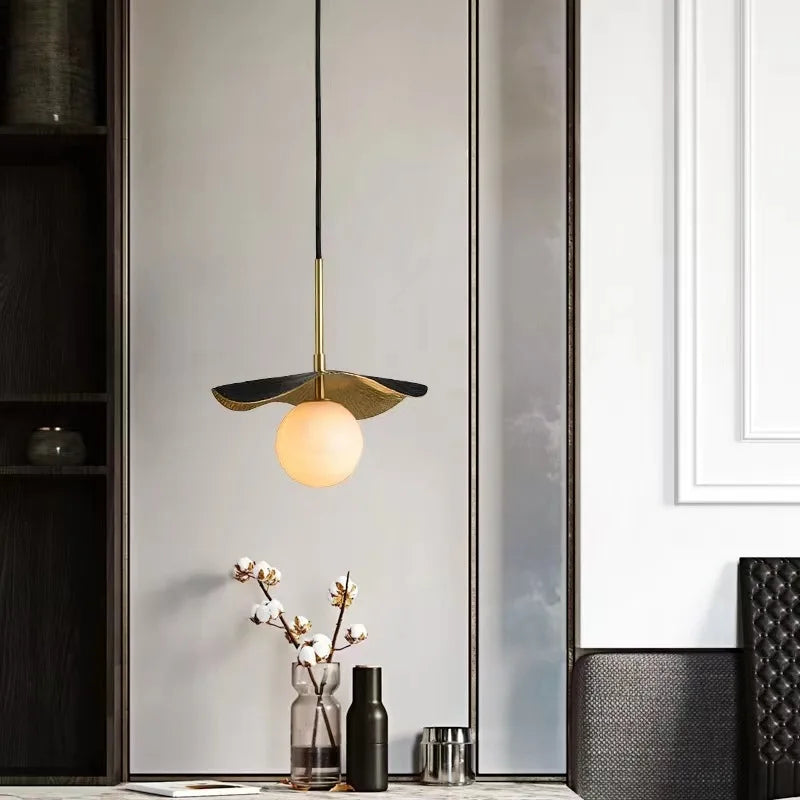 Lampadario Rame e Sfera Marmorea