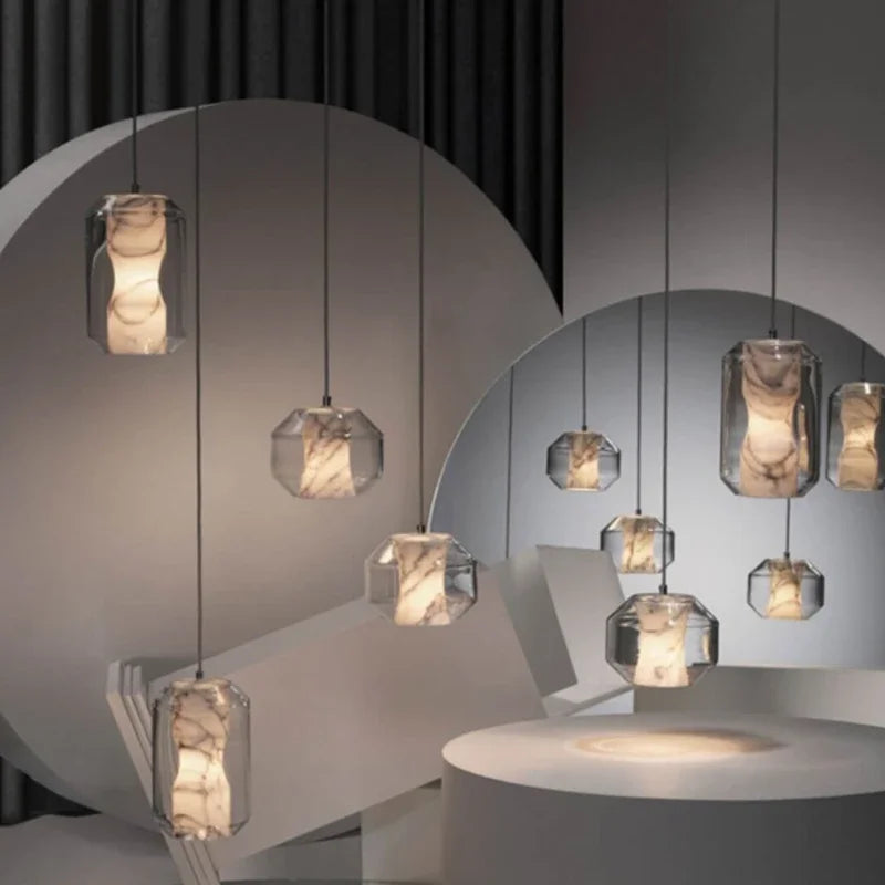 lampadario in vetro naturale design nordico per decorazione d'interni