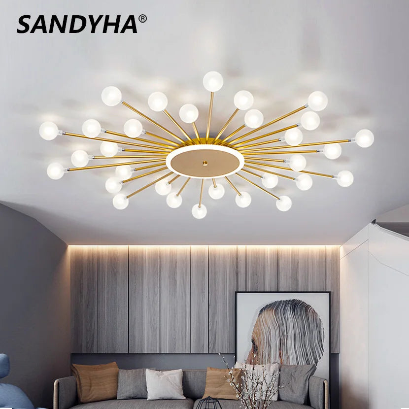 sandyha lampadario moderno in metallo con sfera di vetro
