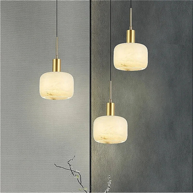 lampadario moderno in marmo e rame design nordico elegante