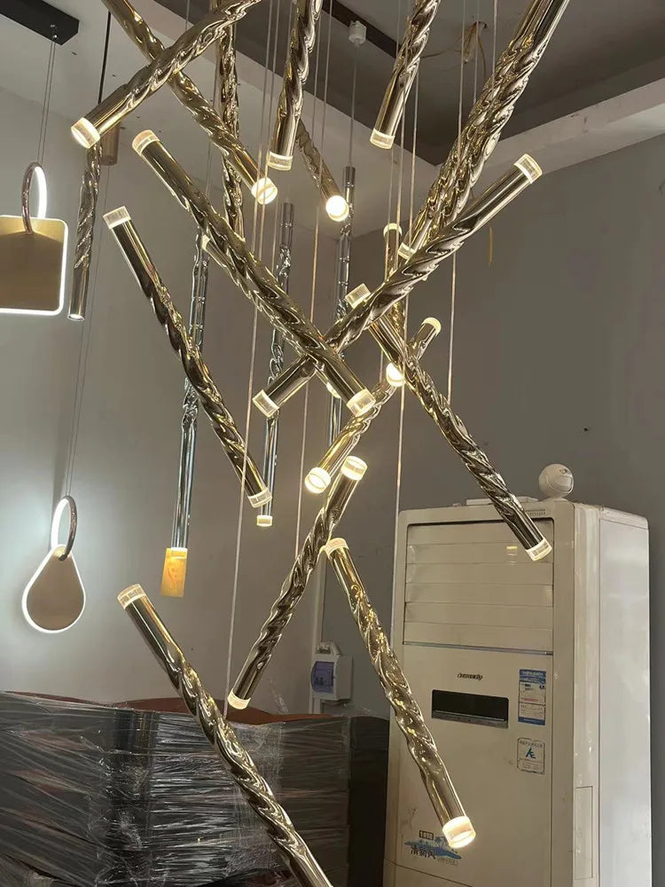 lampadario doppia scala a spirale led moderno grande cilindro