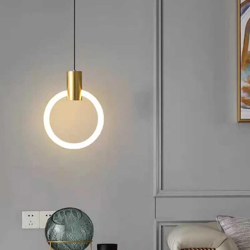 lampadario led minimalista in acrilico e rame con 3 temperature di luce