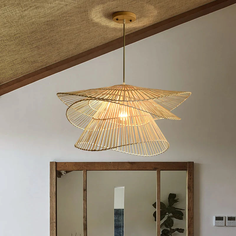 lampadario led in bambù e rattan creativo per decorazione casa