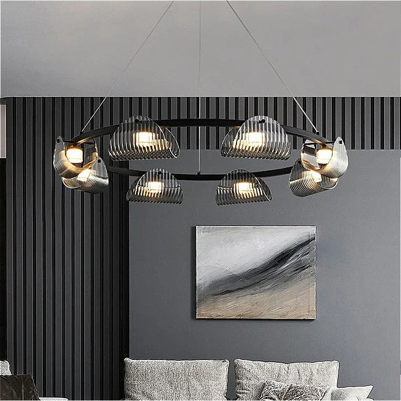 lampadario minimalista italiano in vetro rigato con luci led