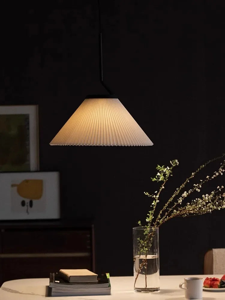 Lampada a sospensione nordica elegante crema plissettata