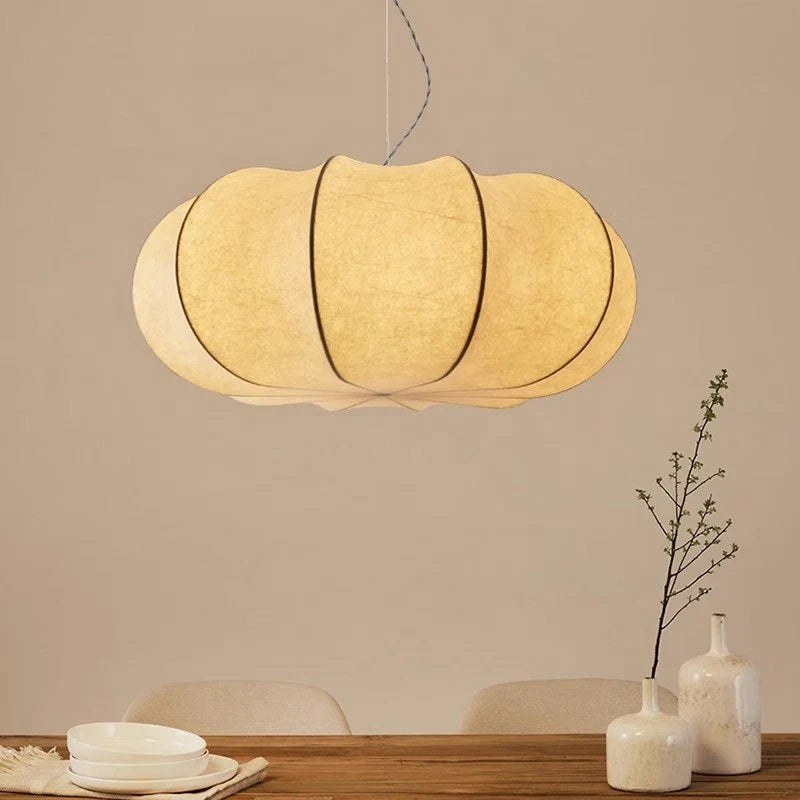 lampadario in seta design nordico wabi sabi per interno moderno