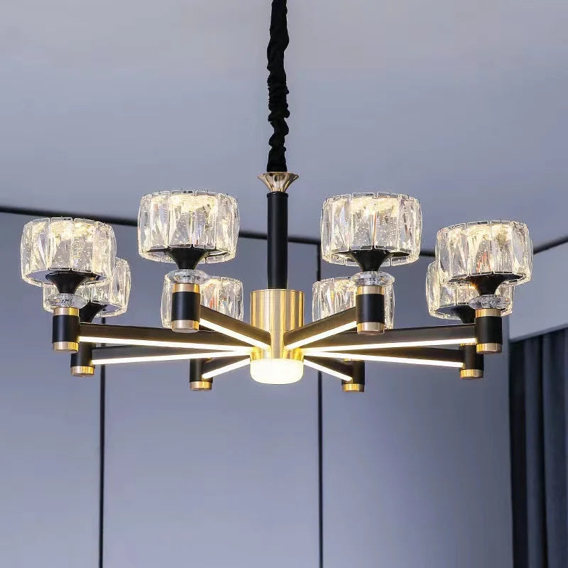 Luce nordica lusso soggiorno lampadario LED in cristallo moderno minimalista lusso sala da pranzo camera oro e nero plafoniere