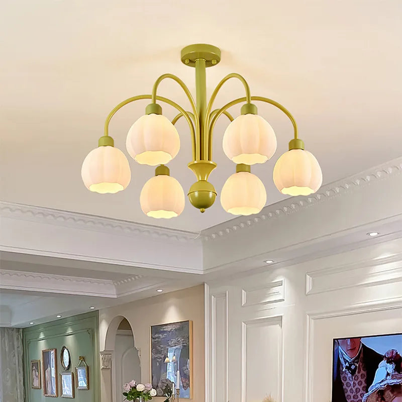 lampadario in vetro stile nordico con paralume zucca per decorazione casa