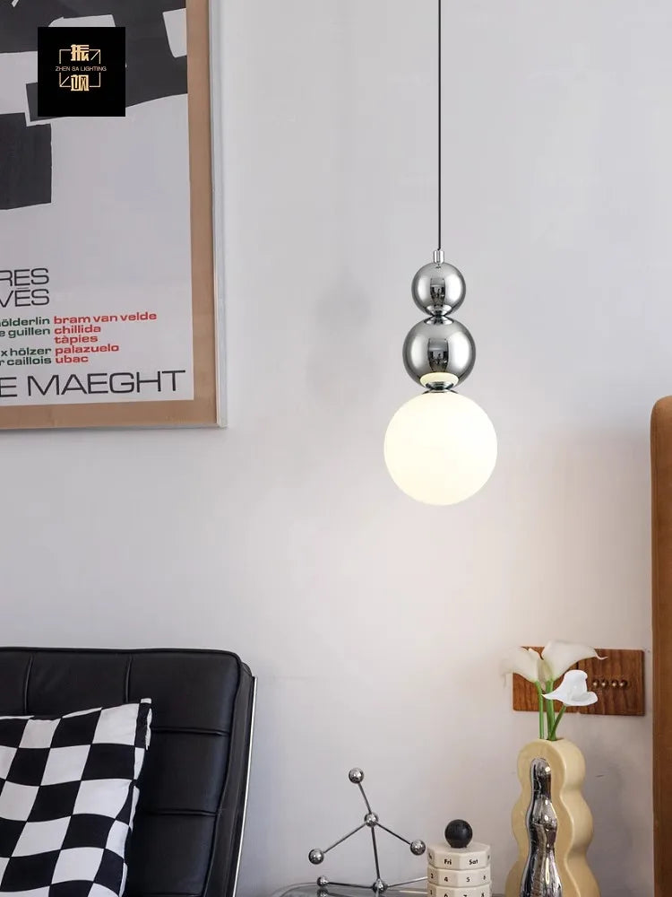 lampadario stile nordico minimalista sfera di vetro crema